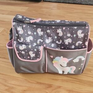 Happy Unicorn Duffle Unisex Diaper Bag - Gray Print, Infant, Toddler